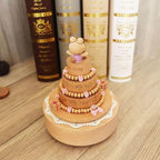 Natural Solid Wood Handcrafted Beech Wooden, Musical FigureTotoro/Carousel/Fairy/Ballerina Figurine,Rotating Hand Crank Mechanism Music Box,Musical Decorations (Cute Little Bear's Birthday Cake)