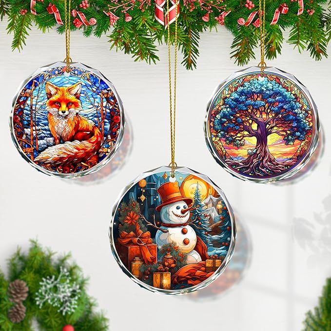 Stained Glass Snowman Ornament - Christmas Tree Decoration, Gift for Holidays