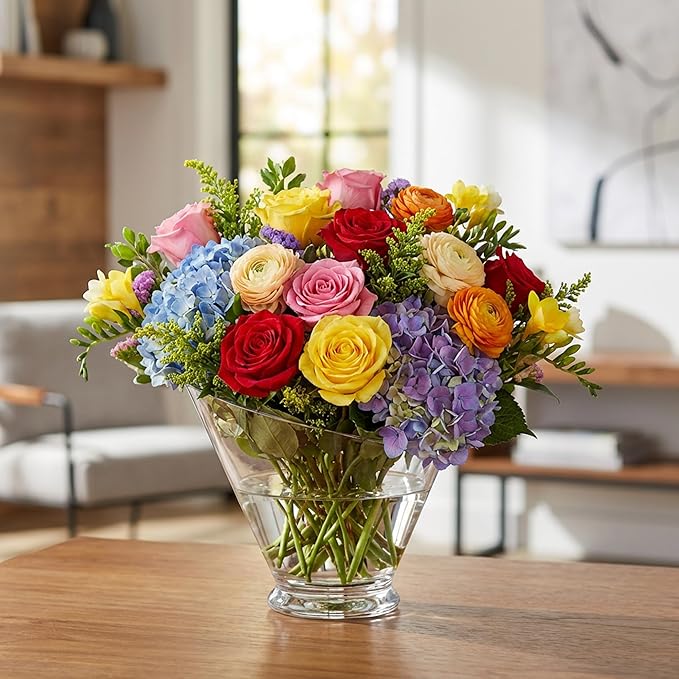 WGVI Slant Cut Calyx Glass Vase, Width 9", Height 7.75", Clear Terrarium, Candy Dish, Fruit Jar, Floral Container for Wedding Party Event, Home Office Decor, 4 Pieces