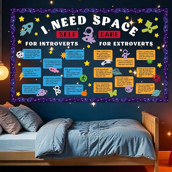 Outer Space Bulletin Board Set Astronaut Classroom Decorations I Need Space Self Care Mental Health Galaxy Planet Rocket Solar System Cutouts for Back to School Chalkboard Nursery Teacher Supplies