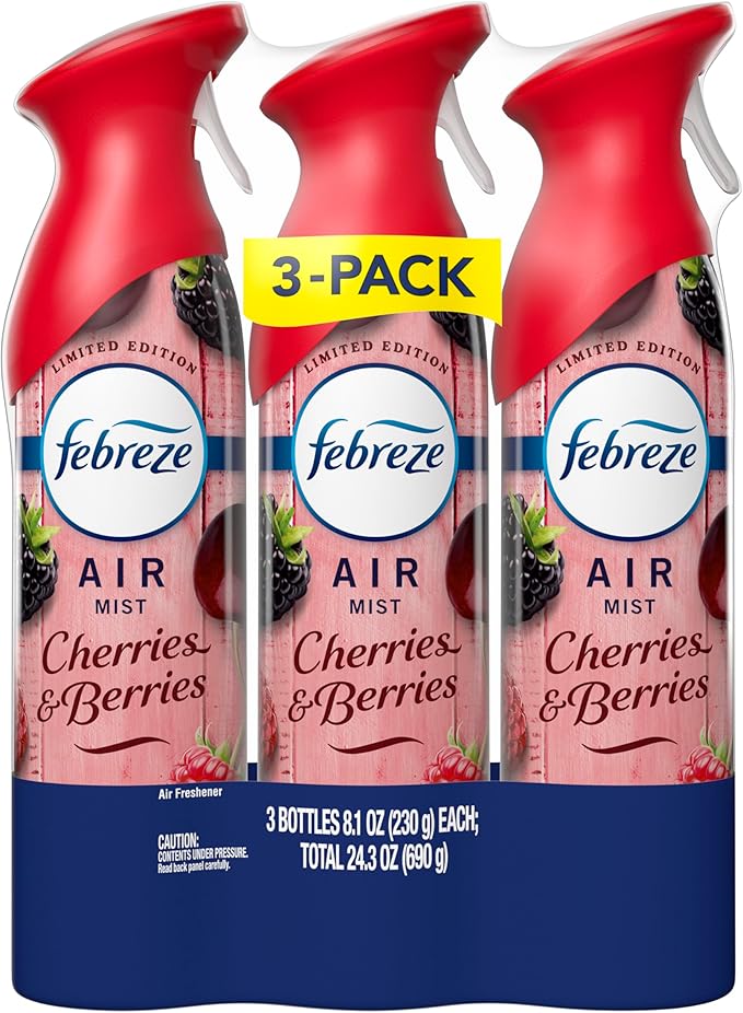 Febreze Air Mist, Air Freshener Spray, Odor Fighting Room Spray, Deodorizer for Home Bathroom Kitchen Office Apartment Dorm Room Classroom, Cherries & Berries Scent, 8.1oz (Pack of 3)