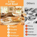 3 Tier Ceramic Fruit Bowl for Kitchen Counter with Metal Rack, Fruit Basket with Stand, Porcelain Bowls for Vegetable Bread Candy Snack Nuts Dessert Cake Tray (Gold 3 Layer)