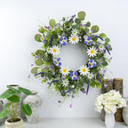 22 Inches Summer Wreath Rustic Summer Wreaths for Front Door Spring Flower Wreath Farmhouse Spring Floral Wreaths with Blue Phalaenopsis Orchid for Window Wall Porch Indoor Decoration