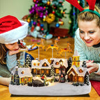 WONDER GARDEN Christmas Village Houses-Christmas Houses Village - Lighted Town Sets Colorful Musical Collectible Buildings with Elks Pulls Santa in Sleigh for Home Indoor Decor or Gift