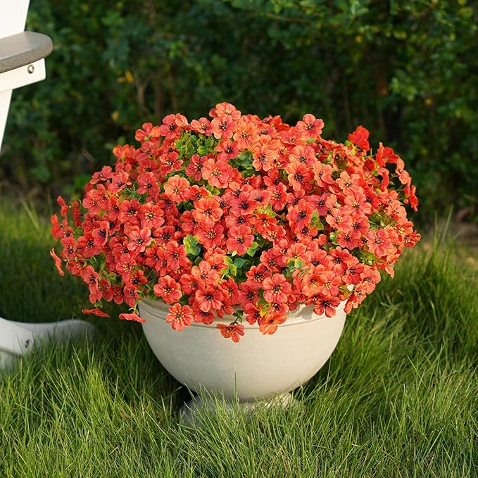 16 Bundles Artificial Fall Flowers for Outdoor Realistic Faux Flower Garden Home Decoration, Hanging Autumn Fall Decor Daisy with Eucalyptus Leaves Fake Plants Greenery Porch Patio Front Door Decors