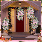 Lyrow 4 Pcs Cordless Prelit Christmas Artificial Swags 24" Xmas Stairway Swag Teardrop Trim with Timer Christmas Staircase Decoration Battery Operated Garland for Indoor Outdoor Railing Decor, Pink