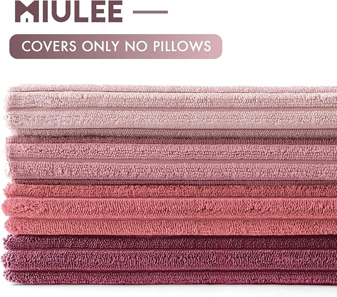 MIULEE Pack of 4 Purple Pink Valentines Corduroy Decorative Throw Pillow Covers 20x20 Inch Soft Boho Striped Pillow Covers Modern Farmhouse Spring Home Decor for Sofa Living Room Couch Bed