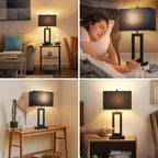 Set of 2 Touch Control Table Lamps with 2 USB Ports&AC Outlet, 3-Way Dimmable Modern Nightstand Lamp Sets, Bedside Black Lamps for Bedroom Living Room End Tables Reading, Bulbs Included, Black Shade