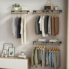 Luxspire Wall Mounted Clothes Rack, 43.3inch Clothing Racks with Top Shelf for Hanging Clothes, Heavy Duty Industrial Pipe Garment Rack, Laundry Room Shelves Closet Storage, Large