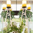 6 PCS Artificial Spring Summer Green Eucalyptus Teardrop Swag with Ribbon Bow 16" Vintage Mini Green Light Swag with White Berry Festive Sconce Lighting Decor for Farmhouse Porch Door Wedding Decor