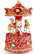 Christmas Carousel Music Box with Lights, Rotating Wind Up Musical Merry-Go-Round Figurine, Hand Painted Holiday Collectible Decor, Plays Jingle Bells, Gift for Kids, Girls, Women