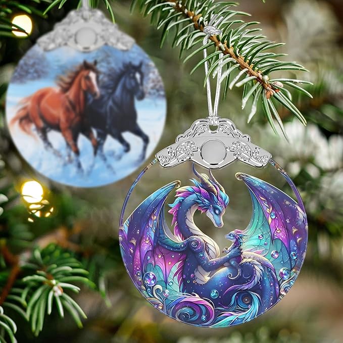 Stained Glass Suncatcher Ornament - Dragon Christmas Decorations - Christmas Ornaments for Tree - Holiday Present Ideas - Gift Exchange