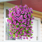 Artificial Faux Hanging Flowers Plants Baskets for Outdoor Spring Summer Decorations,Resistant Fake Morning Glory Silk Plants for Outside UV Resistant Patio Yard Home Porch Decor(Gradient)