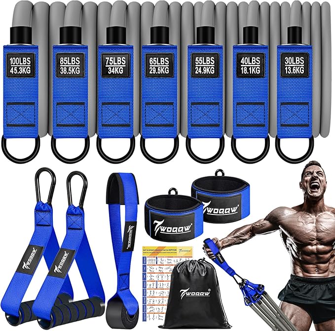 WOQQW Heavy Resistance Bands for Working Out, 350lbs/450lbs Exercise Bands with Handles, Workout Bands Set for Men, Fitness Weight Bands for Muscle Strength Training,Stretching,Slim,Home Gym Equipment