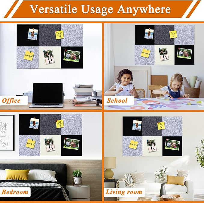 Square Felt Cork Bulletin Board Tiles, Self Adhesive DIY Felt Pin Board for Wall 30" x 20" with 35 Pushpins for Office School Home Wall Decor Stickers Memos Photos Display (Gradual Grey)