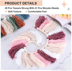 MECCANIXITY Bohemian Yarn Tassel Garland with Wood Beads,3.9Ft Green Brown Cream Beige Forest Wall Hanging Tassels Banner Western Room Decor for Bedroom Office Nursery Party Decorations