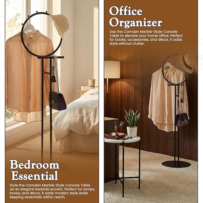 Kings Brand Furniture Cheska Suit Valet Stand with Circular Frame - Tie Jacket Clothes Hooks, Freestanding Clothing Organizer, Black