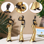 3 Pack African Art Sculptures- Vintage African Statues For Home Decor- Women's Tribal African American Figurines- Bookshelf, Office Decor- Deal For Birthday, Christmas, Thanksgiving, Mom Gifts-Gold