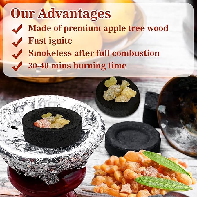 MAQIHAN 50PCS Incense Charcoal Briquettes - Charcoal Tablets Incense Burner Charcoal Burning Discs Resin Burner Grilling Quick Light Natural Charcoal Bulk Instant Fire Coals Supplies