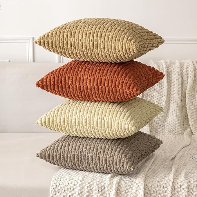MIULEE Pack of 2 Rust Corduroy Decorative Lumbar Pillow Covers 20x12 Inch Soft Boho Striped Throw Pillow Covers Modern Farmhouse Home Decor for Summer Sofa Living Room Couch Bed