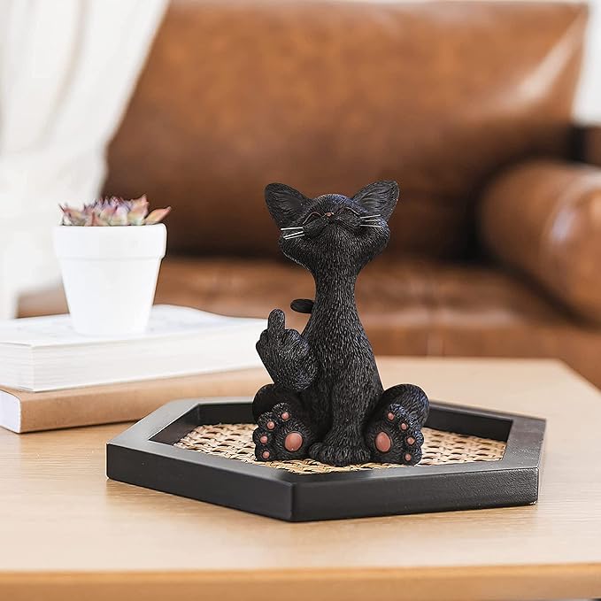 JFSM INC. Catitude Whimsical Smiling Cat Raising Middle Finger Figurine - Hilarious Get Ready for Laughs - Stress Relief - Gifts for Cat Lovers,