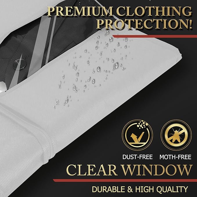 40-inch Suit Bag Garment Bag for Travel and Storage, Garment Bags for Hanging Clothes with Zipper and Visible Transparent Window, White 1 pack