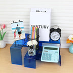 ELEGANTLIFE Acrylic Display Risers Set of 4, 4-Level Tiered Display Stands for Cupcakes, Small Figures & Jewelry, Compact Countertop Display Shelf, Multiple Colors Available (Translucent Blue)