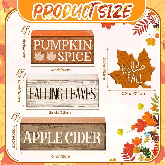Moucuny 4 Pcs Fall Decor Wooden Maple Leaf Decoration Thanksgiving Tiered Tray Decor Rustic Wooden Maple Leaf Block Sign Thanksgiving Table Centerpiece Farmhouse for Autumn Harvest Party Home Kitchen