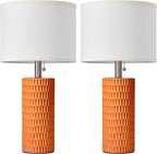 Reaketon Table Lamps for Living Room Set of 2, Ceramic Table Lamps for Bedroom, 20" Modern Lamps for Night Stands, Orange