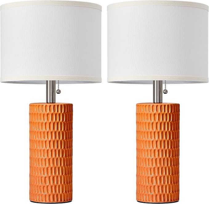 Reaketon Table Lamps for Living Room Set of 2, Ceramic Table Lamps for Bedroom, 20" Modern Lamps for Night Stands, Orange