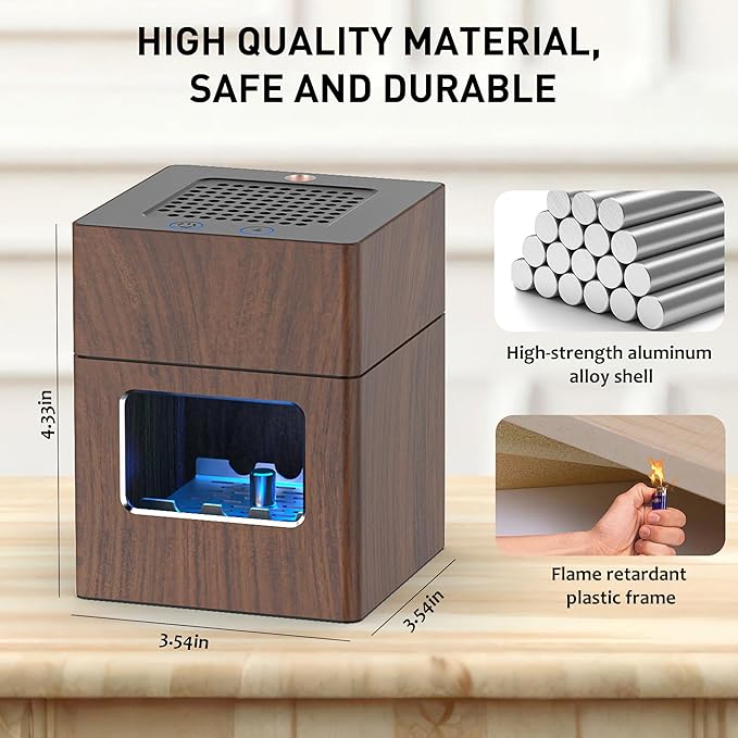 Aluminum Housing Smokeless Ashtray, Multifunctional 3 in 1 Smoke Ashtray with Lighter & USB Rechargeable, HEPA Filter, Home or Office (Wood grain)