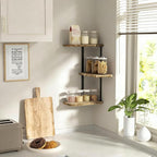 Love-KANKEI Corner Shelf Wall Mount of 3 Tier Rustic Wood Floating Shelves for Bedroom Living Room Bathroom Kitchen Office and More Carbonized Black