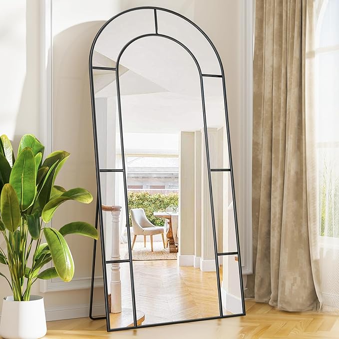 Antok 71" x 32" Full Length Mirror, Floor Mirror Arched Window Decorative Mirror, Metal Framed Decor Farmhouse Floor Mirrors Art Pane Mirrors Wall Decor for Bedroom, Living Room, Entryway Bronwn
