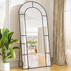 Antok 71" x 32" Full Length Mirror, Floor Mirror Arched Window Decorative Mirror, Metal Framed Decor Farmhouse Floor Mirrors Art Pane Mirrors Wall Decor for Bedroom, Living Room, Entryway Bronwn