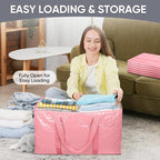 TICONN 2 Pack Extra Large Moving Bags Heavy Duty with Zippers & Carrying Handles, Durable Storage Bags Moving Boxes for Closet Organizers and Storage (2 Pack, Coral)