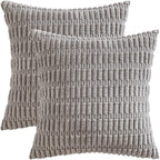 MIULEE Pack of 2 Corduroy Decorative Euro Sham Throw Pillow Covers 26x26 Inch Soft Boho Striped Pillow Covers Modern Farmhouse Home Decor for Sofa Living Room Couch Bed Light Grey