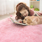 OLANLY Pink Round Rugs for Bedroom - Machine Washable, 7 ft Circle Area Rugs for Living Room, Soft and Fluffy Shaggy Carpet for Teen Girls and Boys, Nursery Rooms, Dorms, Home Decor Aesthetic