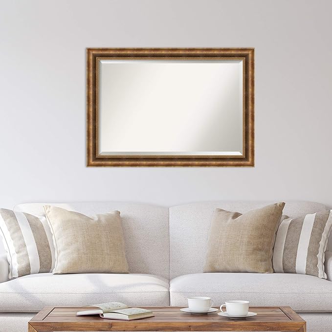 Amanti Art Bronze Wall Mirror 29x41 Manhattan Bronze Rectangle Bathroom Mirror for Wall Decor Living Room, Large Traditional Wood Frame, Hangs Horizonally and Vertically, Bathroom Decor, Beveled Edge