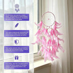 Pink Dream Catcher Wall Decor Handmade Feathers Dreamcatcher Wall Hanging Ornament Room Decor, Dream Catchers for Girls Kids Boys Bedroom Decor Art Craft Gift