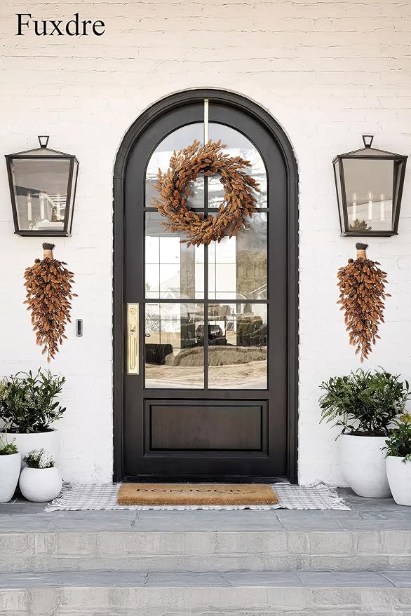 Decorative Teardrop Swag for Front Door, Artificial Wall Swags with Pine Cones for Home Porch Wall Window Halloween Christmas Indoor Outdoor Decor