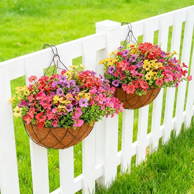 16 Bundles Artificial Flowers for Outdoor Realistic Faux Flower Spring Summer Garden Home Decoration, Hanging Daisy with Eucalyptus Leaves Fake Plants Greenery Balcony Porch Patio Front Door Decor