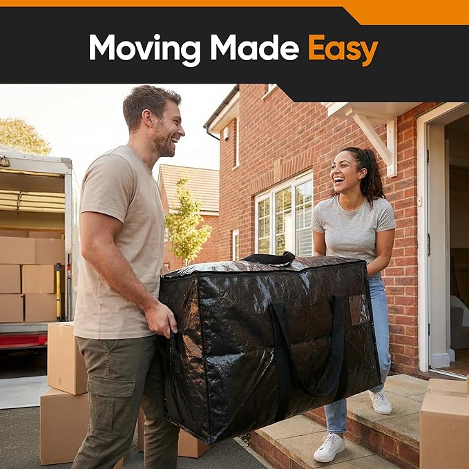 HOLDN’ STORAGE 10-Pack Moving Bags, Large Storage Totes with Zipper Lids, Heavy-Duty Reusable for Clothes, Bedding, Books, 30 Gallons Each