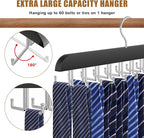 Tie Rack Hanger for Closet, 2 in 1 Belt Tie Hangers with 20 Folding Hooks, 360 Degree Rotating Wooden Tie Holder Organizer for Men Ties Belts Scarves Tank Tops Accessories, Black (2 Pack)