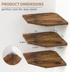 Fun Memories Corner Shelf Wall Mount, Floating Corner Shelves, Set of 3 Corner Wall Shelf Organizer, Rustic Wood Wall Storage Display Shelves for Living Room Bedroom Bathroom Kitchen, Rustic Brown