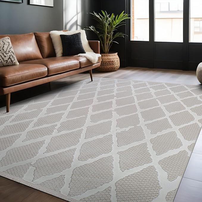 Modern Indoor Rug Diamond 6x9 Area Rugs for Living Room Luxury Kitchen Bedroom Durable Soft Geometric Durable Low and High Pile Stain Resistant Non Shedding Area Carpet 6x9