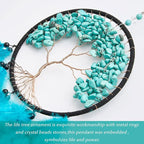 Pretty Jolly Aqua Blue Tree of Life Dream Catcher Wall Decor with Healing Crystal Stone Handmade Blue Green Feather Dream Catchers Decoration Wall Hanging Bedroom Room Wedding Party Wish Gift-25.6"