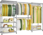 Ulif E1 Heavy Duty Closet Garment Rack, 6 Tiers Adjustable Metal Freestanding Expandable Clothing Storage with 4 Hanger Rods, Easy to Assemble Wardrobe, 71.4" H x (70" - 88.2") L x 14" D, Chrome