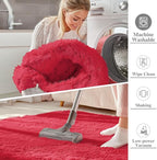 OLANLY 3x5 Machine Washable Small Bedside Rug, Soft Fluffy Shaggy Rugs for Living Room, Bedroom, Indoor Floor Carpet for Kids Girls and Boys, Preppy Dorms, Nursery, Home Decor Aesthetic, Red