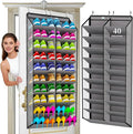 Heavy-Duty, over the door shoe organizer, Extra-Wide Large, shoe organizer, Holds 30 Pairs & Supports 100lbs, shoe rack, with Reinforced Grommets & Bamboo Rods, Fits Men's Size 12 & Boots, Grey