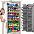 Heavy-Duty, over the door shoe organizer, Extra-Wide Large, shoe organizer, Holds 30 Pairs & Supports 100lbs, shoe rack, with Reinforced Grommets & Bamboo Rods, Fits Men's Size 12 & Boots, Grey